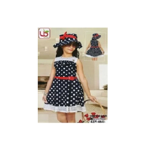 Children Polka Dot Dress With Cap-Blue