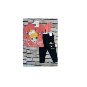 Girls Cute Top with Plain Black Legging - Pink